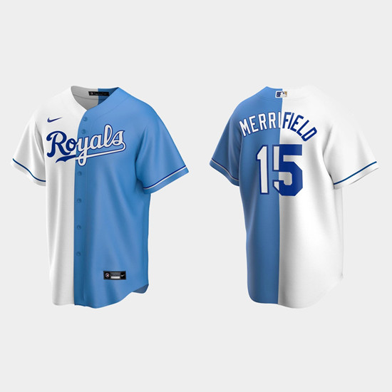 Men's Kansas City Royals Customized Blue White Split Cool Base Stitched Baseball Jersey